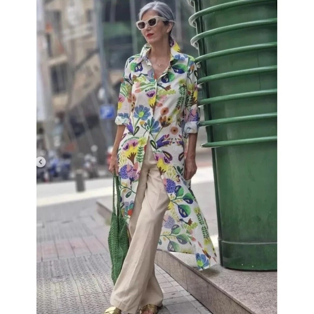 Zara Floral Shirt Dress Womens S Sleeveless Button Front Duster Topper Coastal